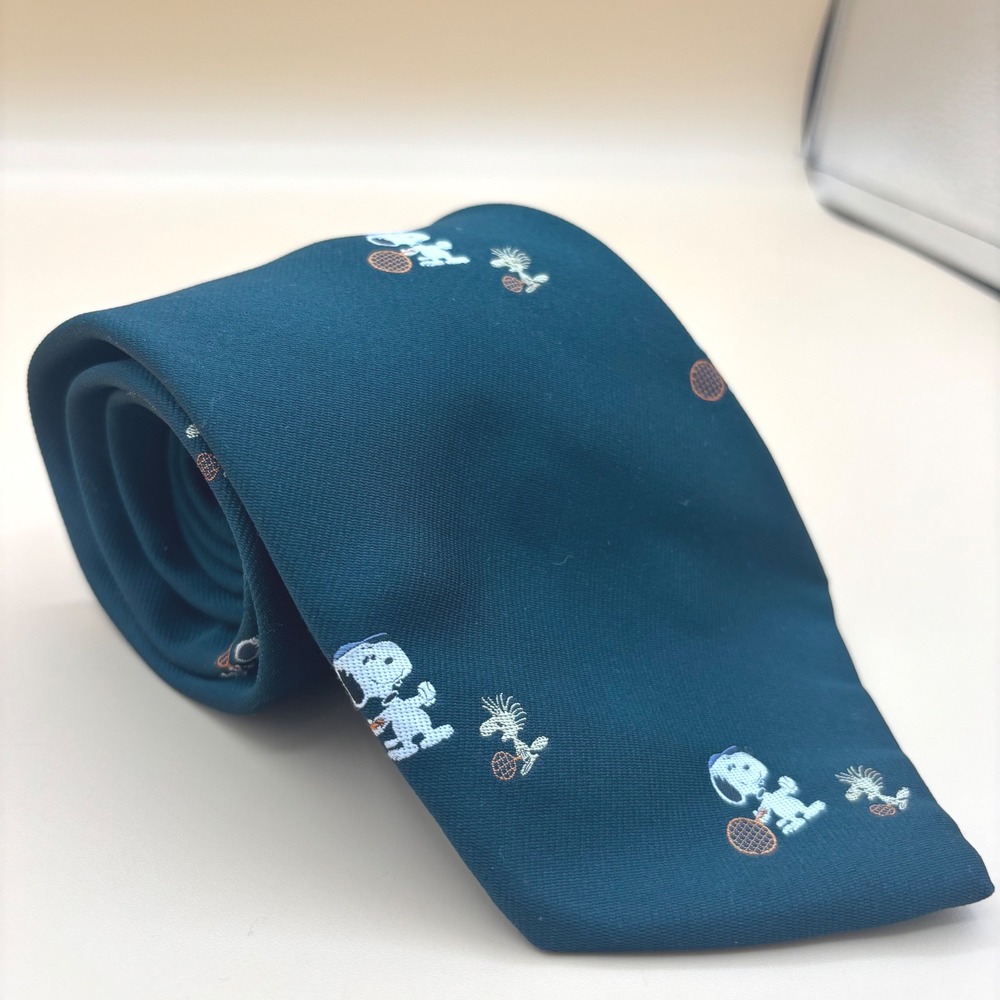 Vintage Resilio Peanuts Snoopy Woodstock Tennis Necktie Teal Green 3.5 Inch